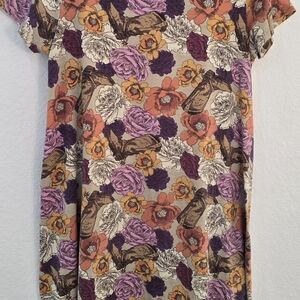 LuLaRoe Multicolor Floral And Cowgirl Boot Dress